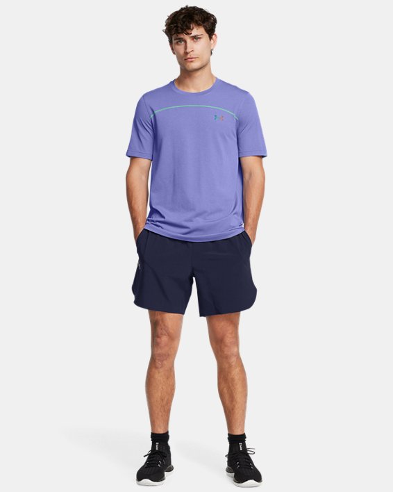 男士UA Vanish Elite Seamless Wordmark短袖T恤 in Purple image number 2